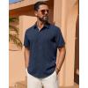 Alimens & Gentle Mens Linen Shirt Short Sleeve Button Down Shirt Casual Summer Beach Vacation Wedding Linen Texture Shirts(Navy Blue)