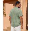 Alimens & Gentle Mens Linen Shirt Short Sleeve Button Down Shirt Casual Summer Beach Vacation Wedding Linen Texture Shirts(Olive Green)