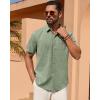 Alimens & Gentle Mens Linen Shirt Short Sleeve Button Down Shirt Casual Summer Beach Vacation Wedding Linen Texture Shirts(Olive Green)