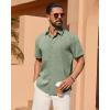 Alimens & Gentle Mens Linen Shirt Short Sleeve Button Down Shirt Casual Summer Beach Vacation Wedding Linen Texture Shirts(Olive Green)