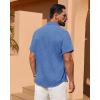 Alimens & Gentle Mens Linen Shirt Short Sleeve Button Down Shirt Casual Summer Beach Vacation Wedding Linen Texture Shirts(Royal Blue)