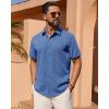 Alimens & Gentle Mens Linen Shirt Short Sleeve Button Down Shirt Casual Summer Beach Vacation Wedding Linen Texture Shirts(Royal Blue)