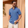 Alimens & Gentle Mens Linen Shirt Short Sleeve Button Down Shirt Casual Summer Beach Vacation Wedding Linen Texture Shirts(Royal Blue)
