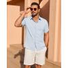 Alimens & Gentle Mens Linen Shirt Short Sleeve Button Down Shirt Casual Summer Beach Vacation Wedding Linen Texture Shirts(Sky Blue)