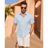 Alimens & Gentle Mens Linen Shirt Short Sleeve Button Down Shirt Casual Summer Beach Vacation Wedding Linen Texture Shirts(Sky Blue)
