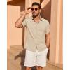 Alimens & Gentle Mens Linen Shirt Short Sleeve Button Down Shirt Casual Summer Beach Vacation Wedding Linen Texture Shirts(Tan)