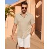 Alimens & Gentle Mens Linen Shirt Short Sleeve Button Down Shirt Casual Summer Beach Vacation Wedding Linen Texture Shirts(Tan)