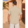 Alimens & Gentle Mens Linen Shirt Short Sleeve Button Down Shirt Casual Summer Beach Vacation Wedding Linen Texture Shirts(Tan)