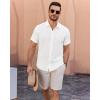Alimens & Gentle Mens Linen Shirt Short Sleeve Button Down Shirt Casual Summer Beach Vacation Wedding Linen Texture Shirts(White)