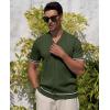Alimens & Gentle Men’s Short Sleeve Button Down Shirts Knit Casual Shirts for Men Vintage Cuban Shirt Striped Knitted(Army Green)