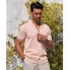 Alimens & Gentle Men’s Short Sleeve Button Down Shirts Knit Casual Shirts for Men Vintage Cuban Shirt Striped Knitted(Beige)