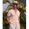 Alimens & Gentle Men’s Short Sleeve Button Down Shirts Knit Casual Shirts for Men Vintage Cuban Shirt Striped Knitted(Beige)