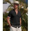 Alimens & Gentle Men’s Short Sleeve Button Down Shirts Knit Casual Shirts for Men Vintage Cuban Shirt Striped Knitted(Black)