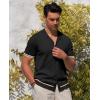 Alimens & Gentle Men’s Short Sleeve Button Down Shirts Knit Casual Shirts for Men Vintage Cuban Shirt Striped Knitted(Black)