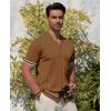 Alimens & Gentle Men’s Short Sleeve Button Down Shirts Knit Casual Shirts for Men Vintage Cuban Shirt Striped Knitted(Brown)