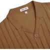 Alimens & Gentle Men’s Short Sleeve Button Down Shirts Knit Casual Shirts for Men Vintage Cuban Shirt Striped Knitted(Brown)