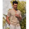 Alimens & Gentle Men’s Short Sleeve Button Down Shirts Knit Casual Shirts for Men Vintage Cuban Shirt Striped Knitted(Dark Beige)