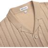 Alimens & Gentle Men’s Short Sleeve Button Down Shirts Knit Casual Shirts for Men Vintage Cuban Shirt Striped Knitted(Dark Beige)