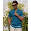 Alimens & Gentle Men’s Short Sleeve Button Down Shirts Knit Casual Shirts for Men Vintage Cuban Shirt Striped Knitted(Dark Blue)