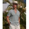 Alimens & Gentle Men’s Short Sleeve Button Down Shirts Knit Casual Shirts for Men Vintage Cuban Shirt Striped Knitted(Grey)