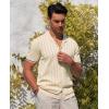 Alimens & Gentle Men’s Short Sleeve Button Down Shirts Knit Casual Shirts for Men Vintage Cuban Shirt Striped Knitted(Khaki)