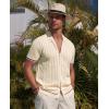 Alimens & Gentle Men’s Short Sleeve Button Down Shirts Knit Casual Shirts for Men Vintage Cuban Shirt Striped Knitted(Khaki)