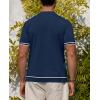 Alimens & Gentle Men’s Short Sleeve Button Down Shirts Knit Casual Shirts for Men Vintage Cuban Shirt Striped Knitted(Navy Blue)