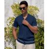 Alimens & Gentle Men’s Short Sleeve Button Down Shirts Knit Casual Shirts for Men Vintage Cuban Shirt Striped Knitted(Navy Blue)