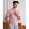 Alimens & Gentle Men’s Short Sleeve Button Down Shirts Knit Casual Shirts for Men Vintage Cuban Shirt Striped Knitted(Pink)