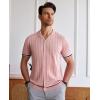 Alimens & Gentle Men’s Short Sleeve Button Down Shirts Knit Casual Shirts for Men Vintage Cuban Shirt Striped Knitted(Pink)