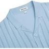 Alimens & Gentle Men’s Short Sleeve Button Down Shirts Knit Casual Shirts for Men Vintage Cuban Shirt Striped Knitted(Sky Blue)