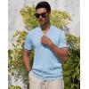 Alimens & Gentle Men’s Short Sleeve Button Down Shirts Knit Casual Shirts for Men Vintage Cuban Shirt Striped Knitted(Sky Blue)