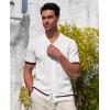 Alimens & Gentle Men’s Short Sleeve Button Down Shirts Knit Casual Shirts for Men Vintage Cuban Shirt Striped Knitted(White)