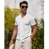 Alimens & Gentle Men’s Short Sleeve Button Down Shirts Knit Casual Shirts for Men Vintage Cuban Shirt Striped Knitted(White)