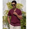 Alimens & Gentle Men’s Short Sleeve Button Down Shirts Knit Casual Shirts for Men Vintage Cuban Shirt Striped Knitted(Wine Red)