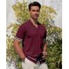 Alimens & Gentle Men’s Short Sleeve Button Down Shirts Knit Casual Shirts for Men Vintage Cuban Shirt Striped Knitted(Wine Red)