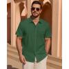 Alimens & Gentle Mens Short Sleeve Cotton Linen Texture Shirt Casual Untucked Button Down Lightweight Shirts Summer Beach(Army Green)