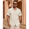 Alimens & Gentle Mens Short Sleeve Cotton Linen Texture Shirt Casual Untucked Button Down Lightweight Shirts Summer Beach(Beige)