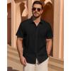 Alimens & Gentle Mens Short Sleeve Cotton Linen Texture Shirt Casual Untucked Button Down Lightweight Shirts Summer Beach(Black)