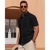 Alimens & Gentle Mens Short Sleeve Cotton Linen Texture Shirt Casual Untucked Button Down Lightweight Shirts Summer Beach(Black)