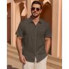Alimens & Gentle Mens Short Sleeve Cotton Linen Texture Shirt Casual Untucked Button Down Lightweight Shirts Summer Beach(Brown)