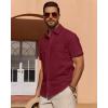 Alimens & Gentle Mens Short Sleeve Cotton Linen Texture Shirt Casual Untucked Button Down Lightweight Shirts Summer Beach(Burgundy)