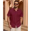 Alimens & Gentle Mens Short Sleeve Cotton Linen Texture Shirt Casual Untucked Button Down Lightweight Shirts Summer Beach(Burgundy)