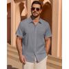 Alimens & Gentle Mens Short Sleeve Cotton Linen Texture Shirt Casual Untucked Button Down Lightweight Shirts Summer Beach(Dark Grey)