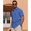 Alimens & Gentle Mens Short Sleeve Cotton Linen Texture Shirt Casual Untucked Button Down Lightweight Shirts Summer Beach(Denim Blue)