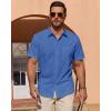 Alimens & Gentle Mens Short Sleeve Cotton Linen Texture Shirt Casual Untucked Button Down Lightweight Shirts Summer Beach(Denim Blue)