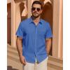 Alimens & Gentle Mens Short Sleeve Cotton Linen Texture Shirt Casual Untucked Button Down Lightweight Shirts Summer Beach(Denim Blue)
