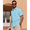 Alimens & Gentle Mens Short Sleeve Cotton Linen Texture Shirt Casual Untucked Button Down Lightweight Shirts Summer Beach(Fluorescent Blue)