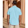 Alimens & Gentle Mens Short Sleeve Cotton Linen Texture Shirt Casual Untucked Button Down Lightweight Shirts Summer Beach(Fluorescent Blue)