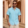 Alimens & Gentle Mens Short Sleeve Cotton Linen Texture Shirt Casual Untucked Button Down Lightweight Shirts Summer Beach(Fluorescent Blue)